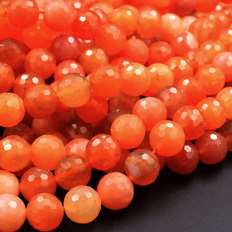 AAA Faceted Natural Red Orange Botswana Agate 10mm 12mm Round Beads Sparkling Dazzling Vibrant Gemstone 16" Strand