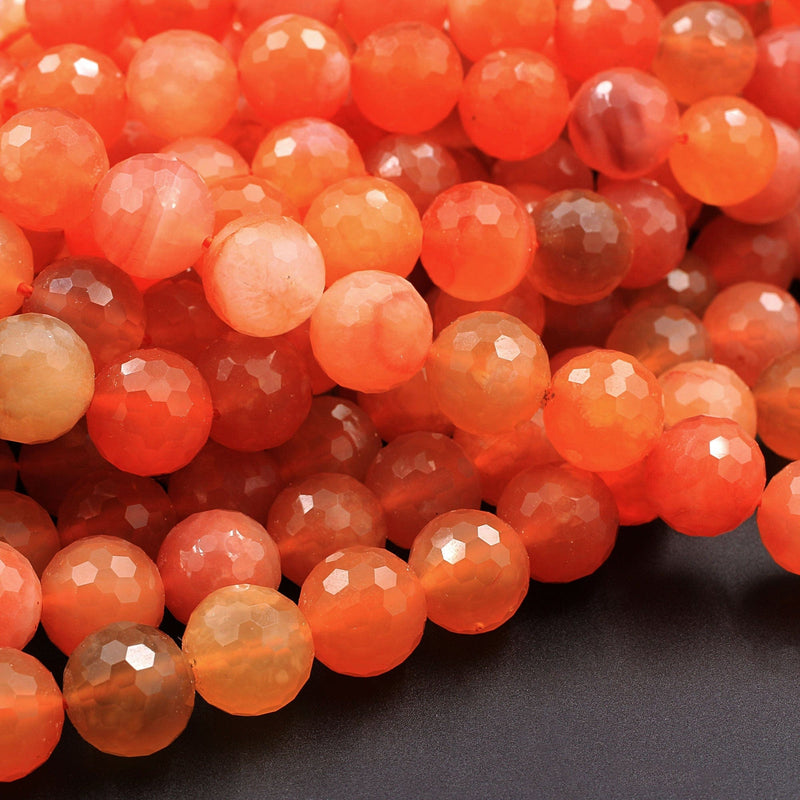 AAA Faceted Natural Red Orange Botswana Agate 10mm 12mm Round Beads Sparkling Dazzling Vibrant Gemstone 16" Strand