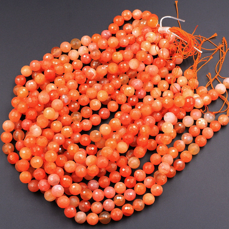 AAA Faceted Natural Red Orange Botswana Agate 10mm 12mm Round Beads Sparkling Dazzling Vibrant Gemstone 16" Strand