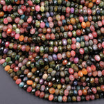 Natural Multicolor Tourmaline Micro Faceted Rondelle 6mm Colorful Pink Red Green Blue Yellow Orange Gemstone Beads 16" Strand