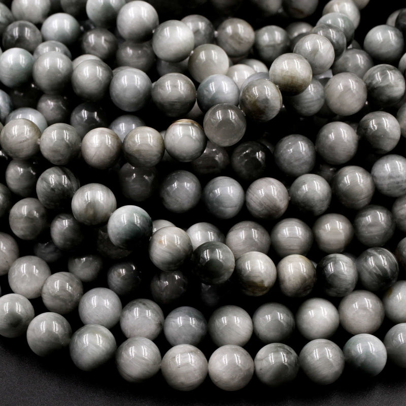 Natural Eagle Eye Beads 6mm Round Hawk Eye Beads Gray Slate Stones 16" Strand