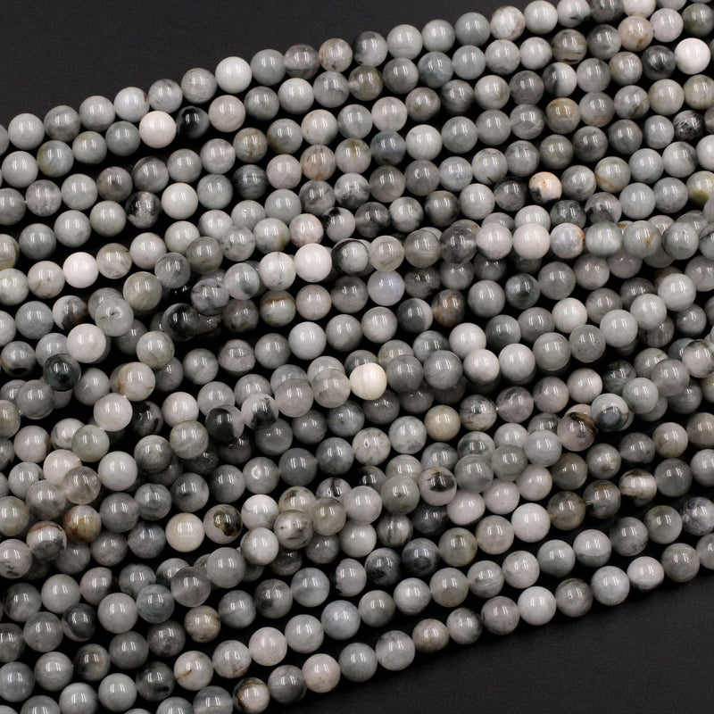 Natural Eagle Eye Beads 6mm Round Creamy Gray Slate Colors 16" Strand