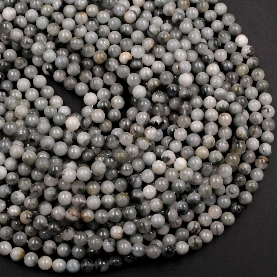 Natural Eagle Eye Beads 6mm Round Creamy Gray Slate Colors 16" Strand