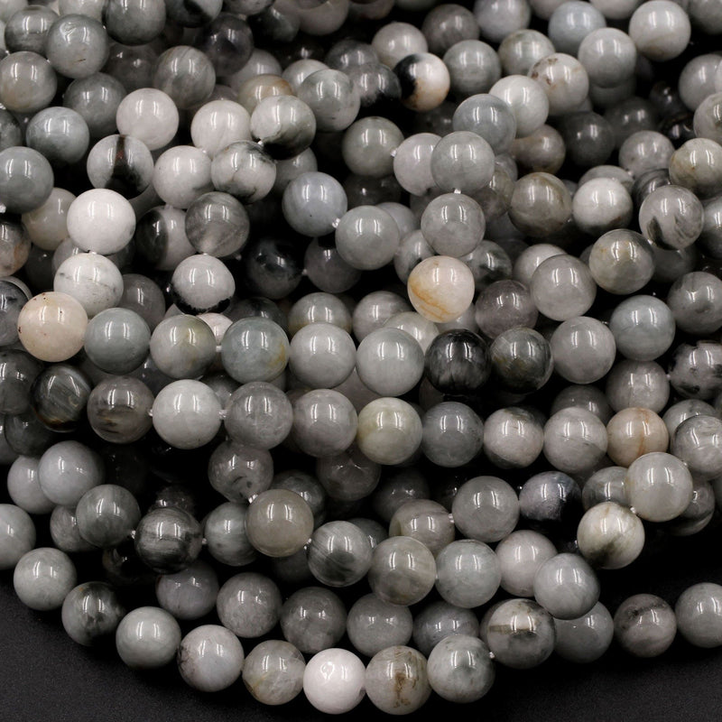Natural Eagle Eye Beads 6mm Round Creamy Gray Slate Colors 16" Strand