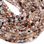 Matte Natural Brown Sardonyx Agate 8mm Round Beads AA Grade Amazing Eyes Bands Veins Antique Boho Mala Beads 16" Strand