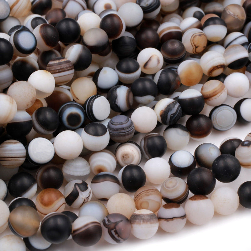 Matte Natural Sardonyx Agate 8mm Round Beads AA Grade Amazing Eyes Bands Veins 16" Strand