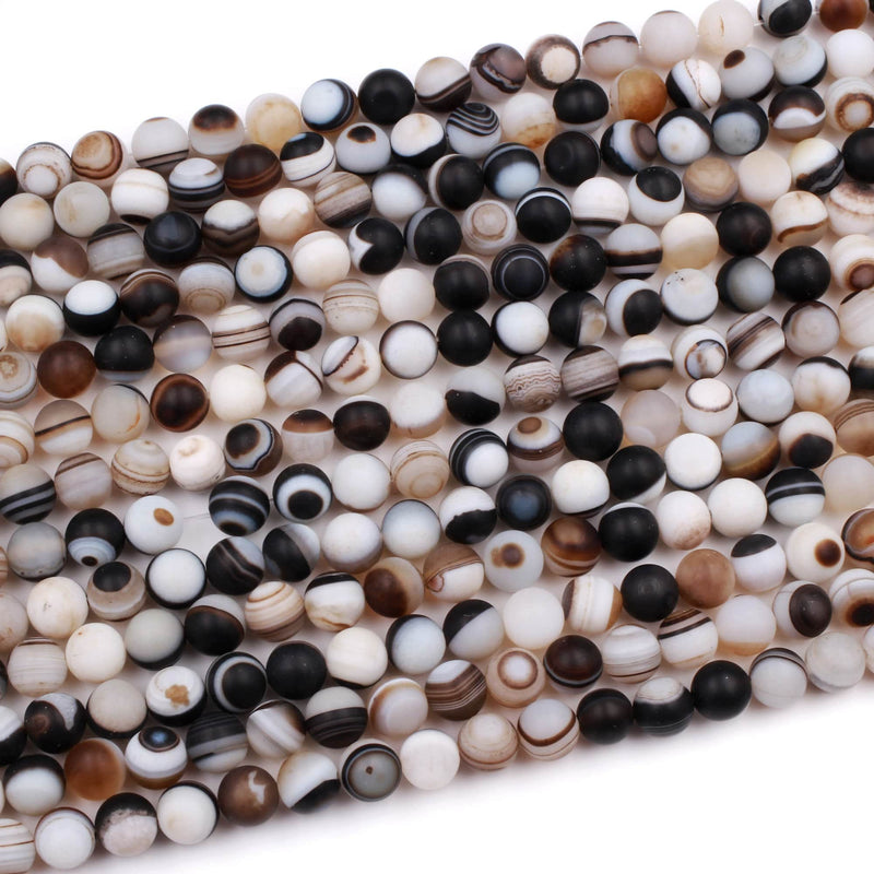 Matte Natural Sardonyx Agate 8mm Round Beads AA Grade Amazing Eyes Bands Veins 16" Strand