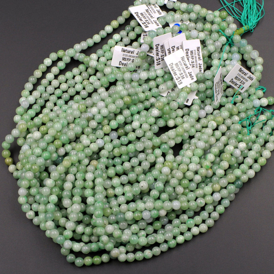 Natural Green Jadeite 6mm Round Beads Real Genuine Green Jade Gemstone 16" Strand