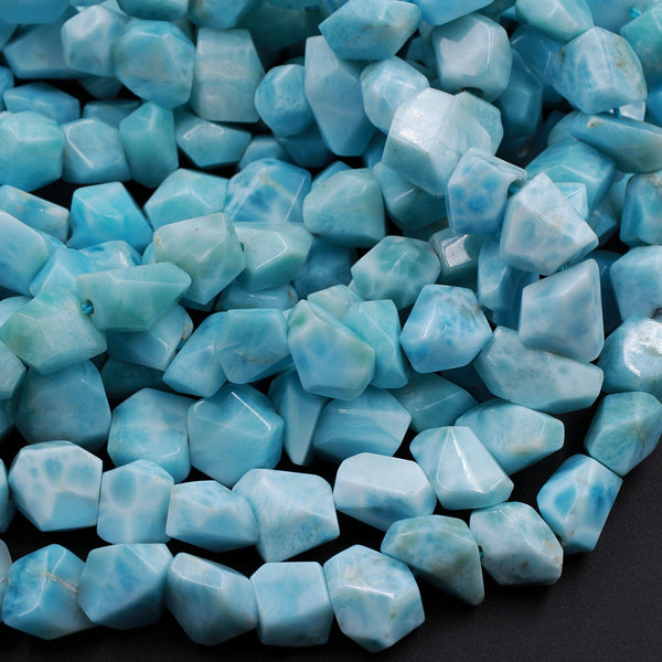 AAA Natural Blue Larimar 8mm Faceted Nugget Beads Hand Cut Freeform Real Genuine Larimar Gemstone 16" Strand