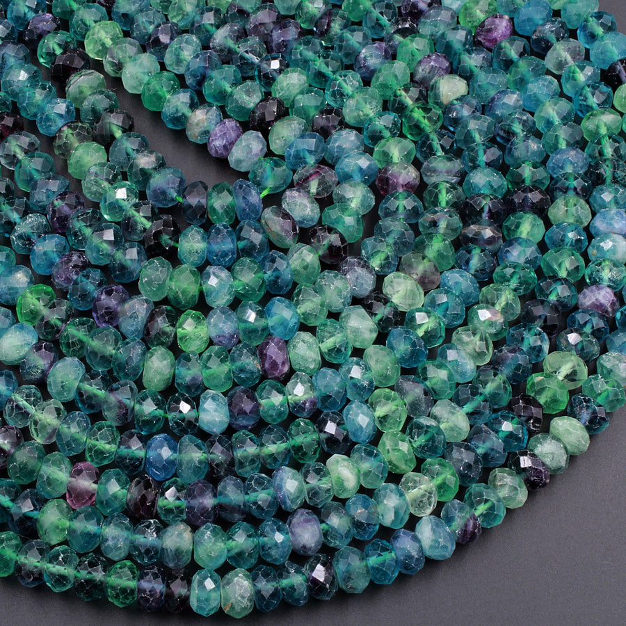 Natural Rainbow Fluorite Faceted Rondelle 6mm 8mm 10mm Beads 15.5" Strand