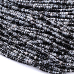 Natural Snowflake Obsidian Rondelle Heishi 4mm Beads Gemstone Black White Grey Beads 16" Strand