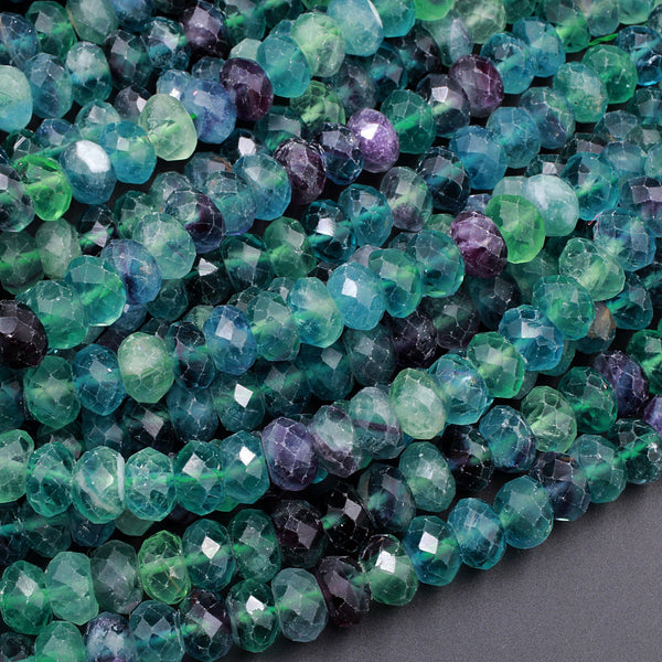 Natural Rainbow Fluorite Faceted Rondelle 6mm 8mm 10mm Beads 15.5" Strand