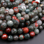 Faceted African Bloodstone 6mm 8mm 10mm Round Beads Natural Red Grey Green Polished Gemstone Beads 16" Strand