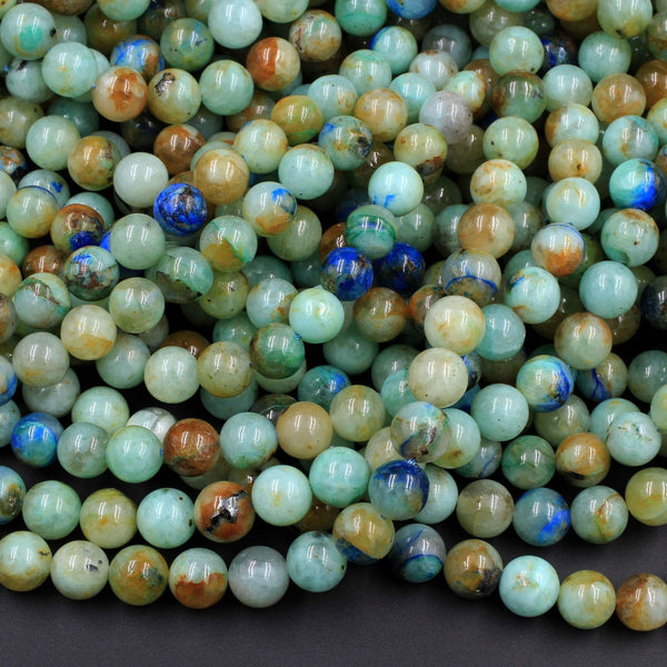AAA Natural Chrysocolla Azurite 6mm 8mm 10mm 12mm From Arizona Blue Azurite Green Chrysocolla 16" Strand