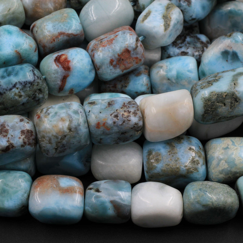 Large Natural Blue Larimar Beads Rectangle Nuggets Gorgeous Blue Red Matrix Gemstone From Dominican Republic 16" Strand