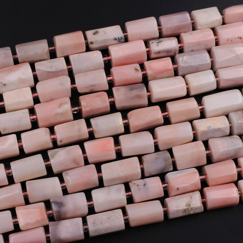 Natural Peruvian Pink Opal Faceted Hexagon Cylinder Tube Nugget Beads 16" Strand