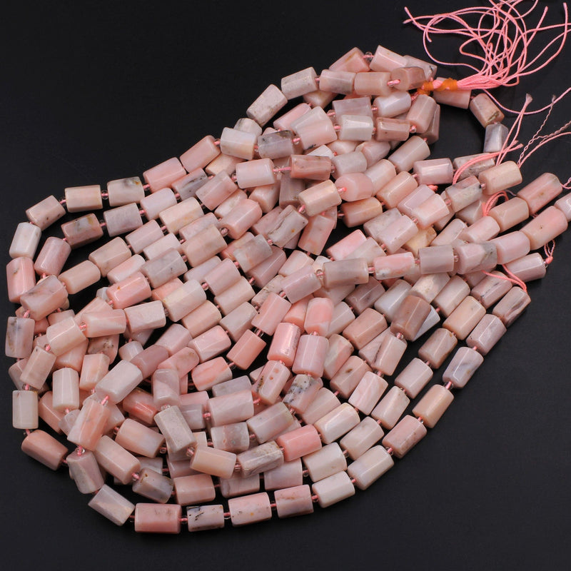 Natural Peruvian Pink Opal Faceted Hexagon Cylinder Tube Nugget Beads 16" Strand