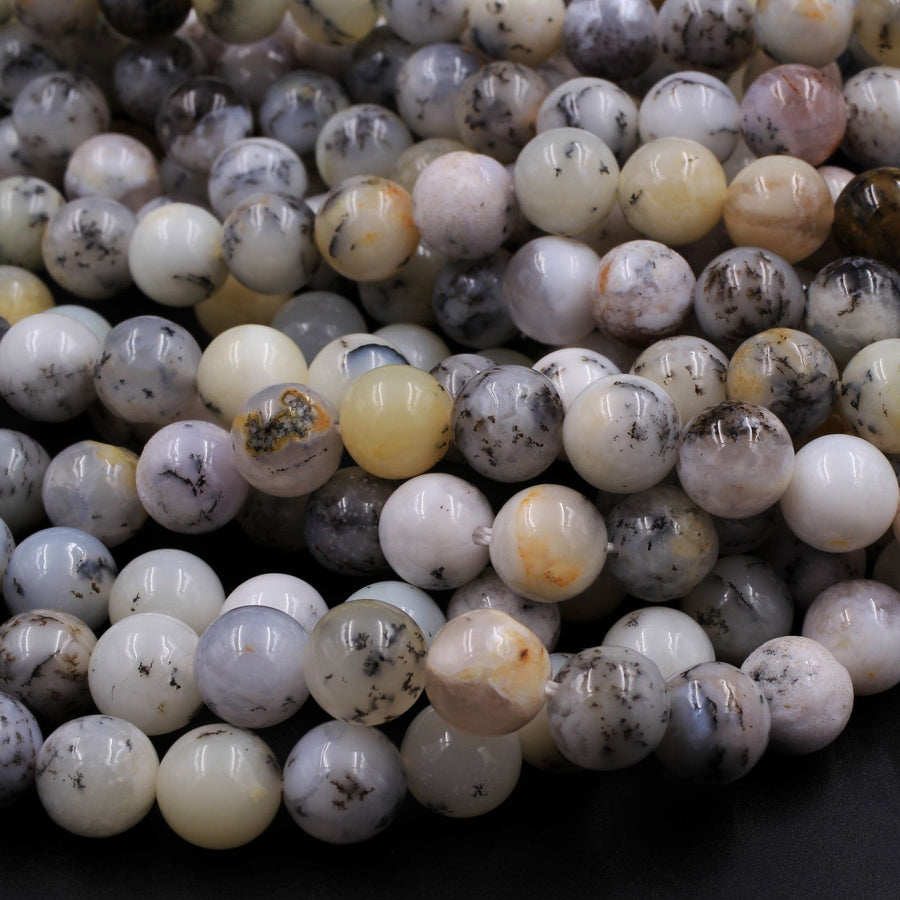 Natural African Dendritic Opal 4mm 6mm 8mm Round Beads Creamy White Beige Taupe Opal Gemstone 15.5" Strand