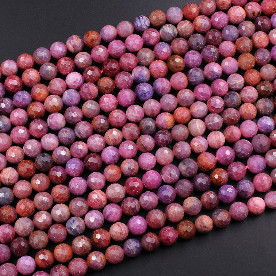 Real Genuine Natural Ruby Gemstone Faceted 6mm 8mm 10mm Round Beads Laser Diamond Cut Gemstone Beads 16" Strand