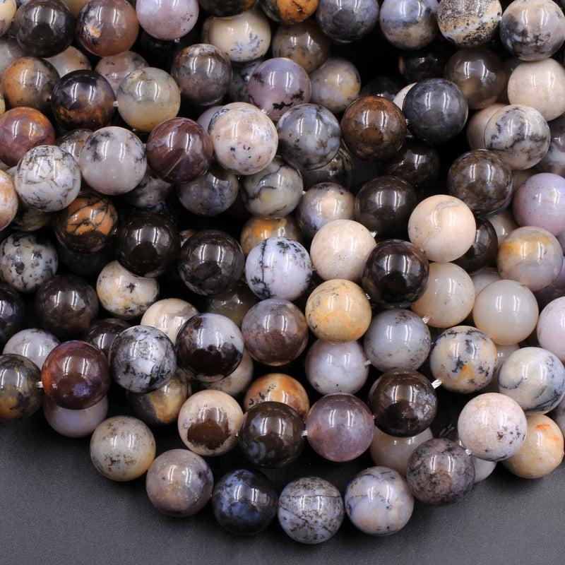 Rare Amethyst Sage Chalcedony 10mm Round Beads Gray Taupe Tan Creamy Brown Dendritic Chalcedony Gemstone From Oregon 16" Strand