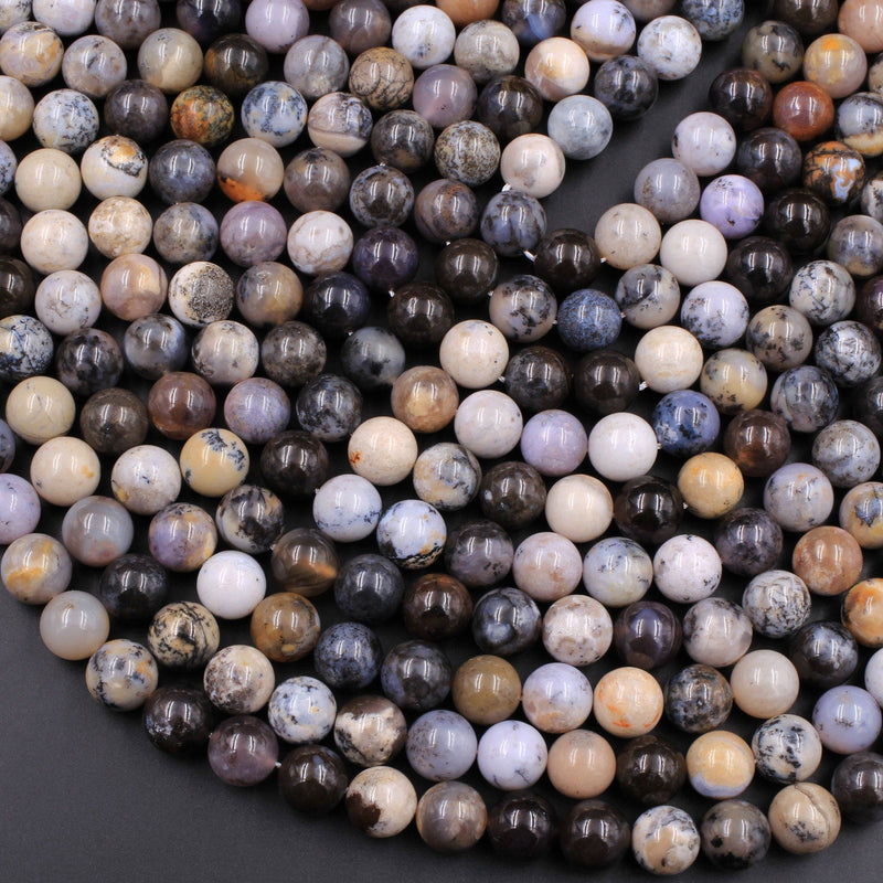 Rare Amethyst Sage Chalcedony 10mm Round Beads Gray Taupe Tan Creamy Brown Dendritic Chalcedony Gemstone From Oregon 16" Strand