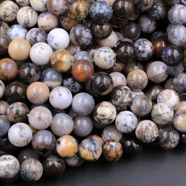 Rare Amethyst Sage Chalcedony 10mm Round Beads Gray Taupe Tan Creamy Brown Dendritic Chalcedony Gemstone From Oregon 16" Strand