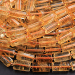 Natural Golden Citrine Faceted Long Tube Cylinder Beads Natural Orange Yellow Gemstone Birthstone Beads 16" Strand
