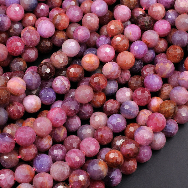 Real Genuine Natural Ruby Gemstone Faceted 6mm 8mm 10mm Round Beads Laser Diamond Cut Gemstone Beads 16" Strand