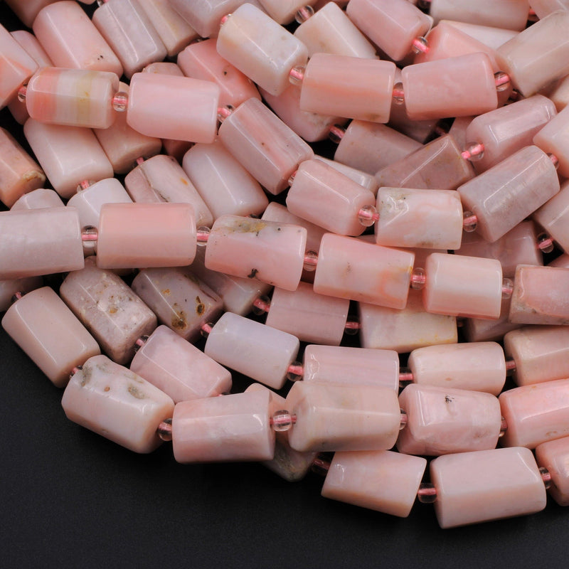 Natural Peruvian Pink Opal Faceted Hexagon Cylinder Tube Nugget Beads 16" Strand