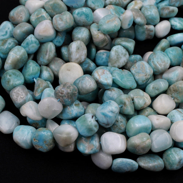 Natural Blue Larimar Beads Rounded Pebble Freeform Nuggets Gorgeous Blue Gemstone From Dominican Republic 15.5" Strand