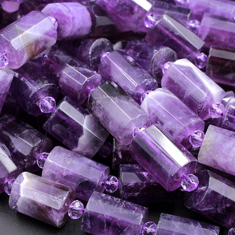 Faceted Natural Amethyst Tube Cylinder Beads Rich Purple Gemstone Beads 16" Strand