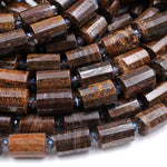 Natural Bronzite Faceted Tube Cylinder Barrel 14x10mm Beads 15.5" Strand