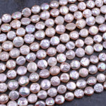 AAA Soft Baby Pink Coin Pearl 9mm Brilliant Nacre Real Genuine Natural Freshwater Pearl 16" Strand