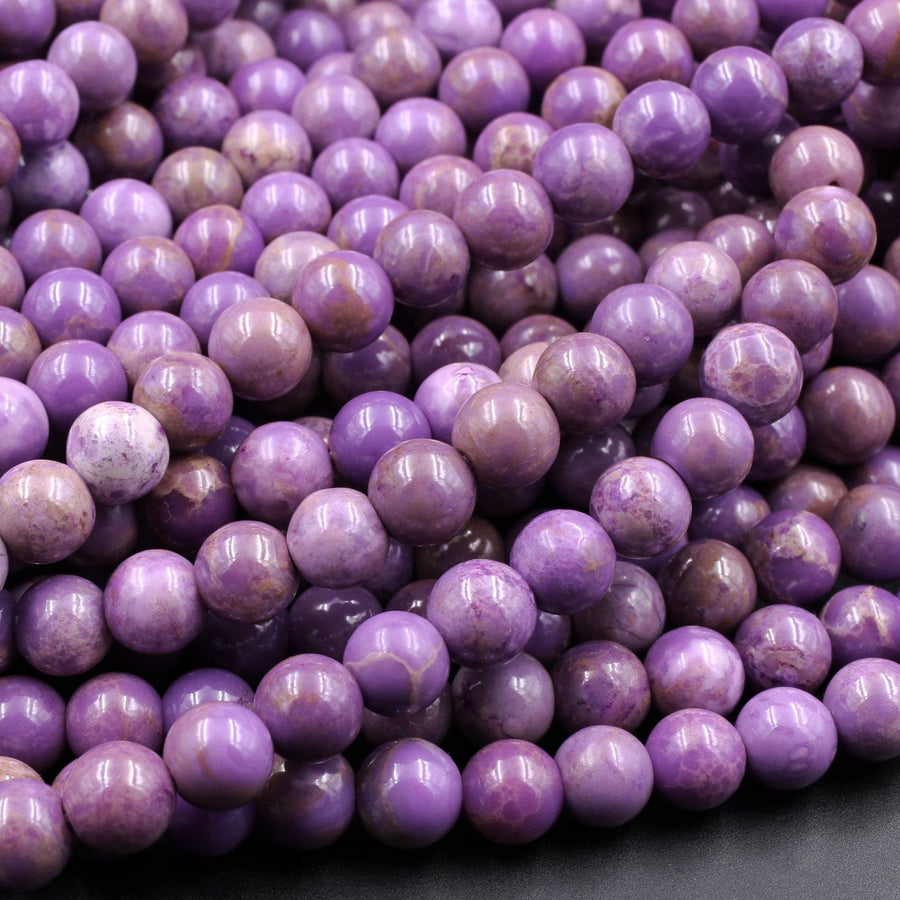 Natural Phosphosiderite 6mm 7mm 8mm 10mm Round Beads Natural Rich Lavender Purple Phosphosiderite High Polish 16" Strand