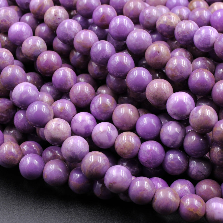 Natural Phosphosiderite 6mm 7mm 8mm 10mm Round Beads Natural Rich Lavender Purple Phosphosiderite High Polish 16" Strand
