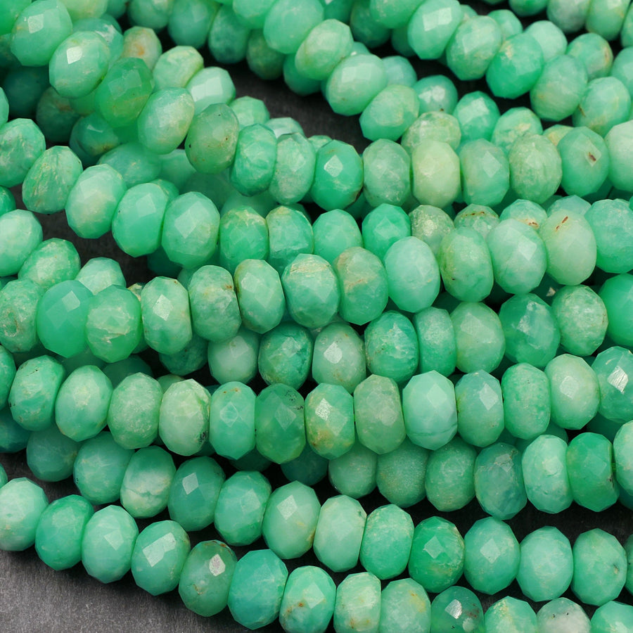 AAA Natural Australian Green Chrysoprase Faceted Rondelle 6mm 7mm 8mm 9mm Beads Diamond Cut Gemstone Beads 16" Strand