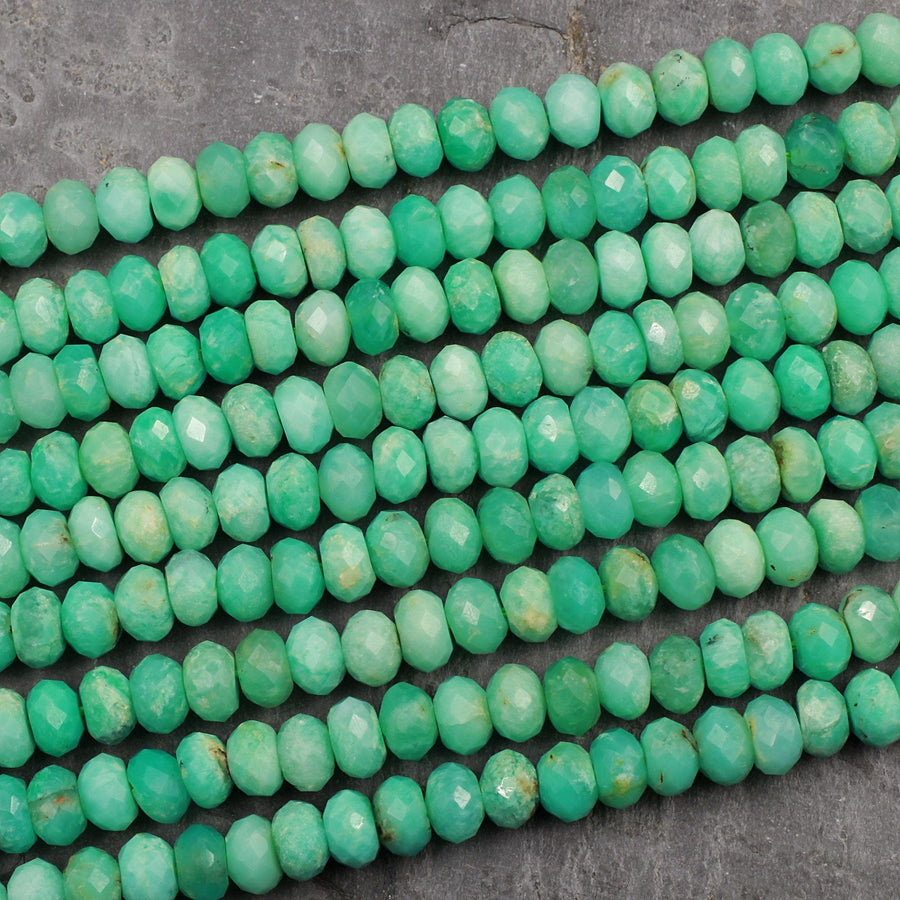 AAA Natural Australian Green Chrysoprase Faceted Rondelle 6mm 7mm 8mm 9mm Beads Diamond Cut Gemstone Beads 16" Strand