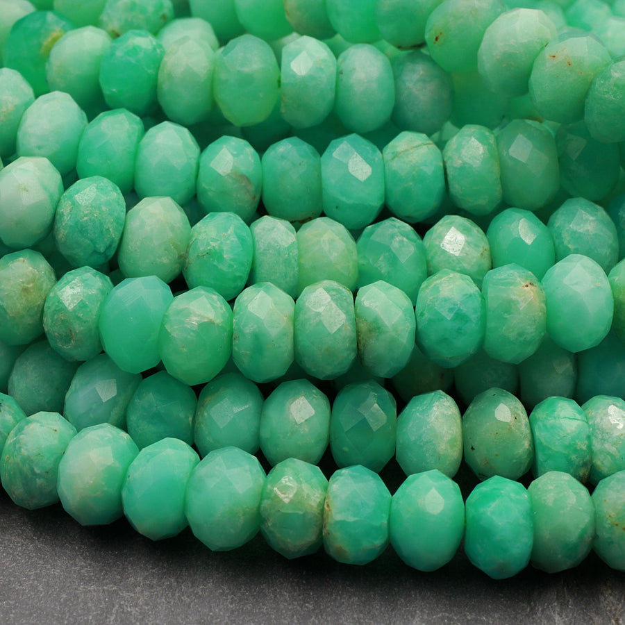 AAA Natural Australian Green Chrysoprase Faceted Rondelle 6mm 7mm 8mm 9mm Beads Diamond Cut Gemstone Beads 16" Strand