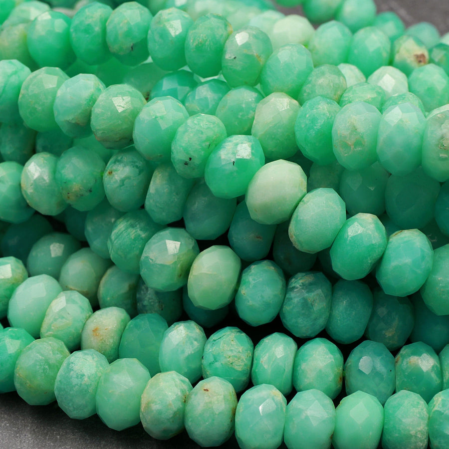 AAA Natural Australian Green Chrysoprase Faceted Rondelle 6mm 7mm 8mm 9mm Beads Diamond Cut Gemstone Beads 16" Strand