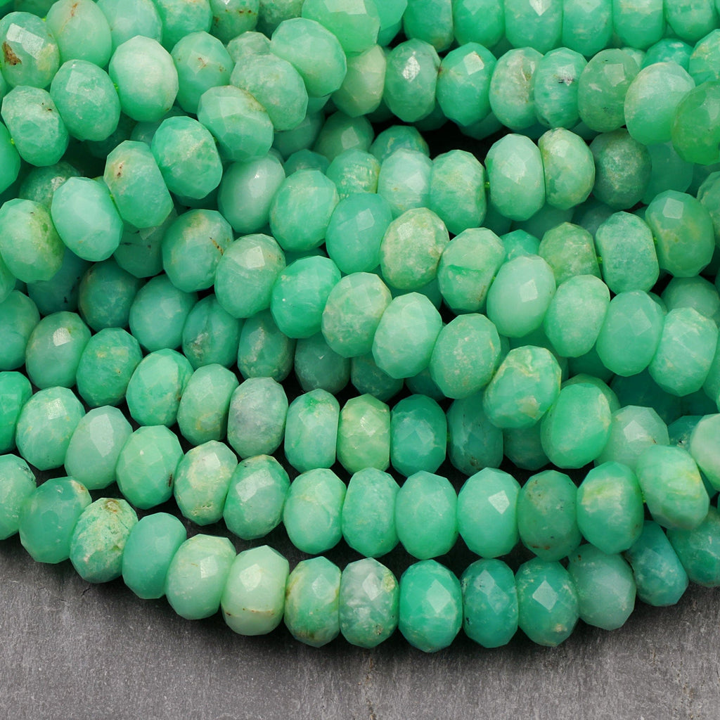 AAA Natural Australian Green Chrysoprase Faceted Rondelle 6mm 7mm 8mm 9mm Beads Diamond Cut Gemstone Beads 16" Strand