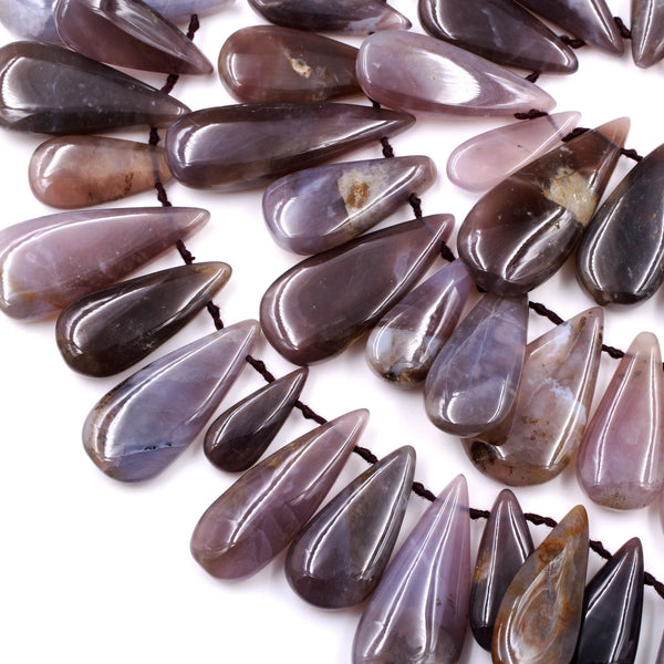 Natural Amethyst Sage Chalcedony Teardrop Focal Pendant Beads Stunning Deep Violet Purple Gemstone From Oregon 16" Strand