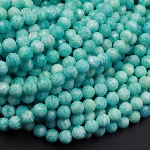 AAA Peruvian Amazonite Faceted Round Beads 6mm 7mm 8mm Micro Faceted Stunning Natural Blue Green Laser Diamond Cut Gemstone 16" Strand