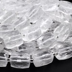 Natural Rock Crystal Quartz Beads Faceted Rectangle Cylinder Tube Nuggets Icy Rock Crystal Clear Raw Crystals 16" Strand