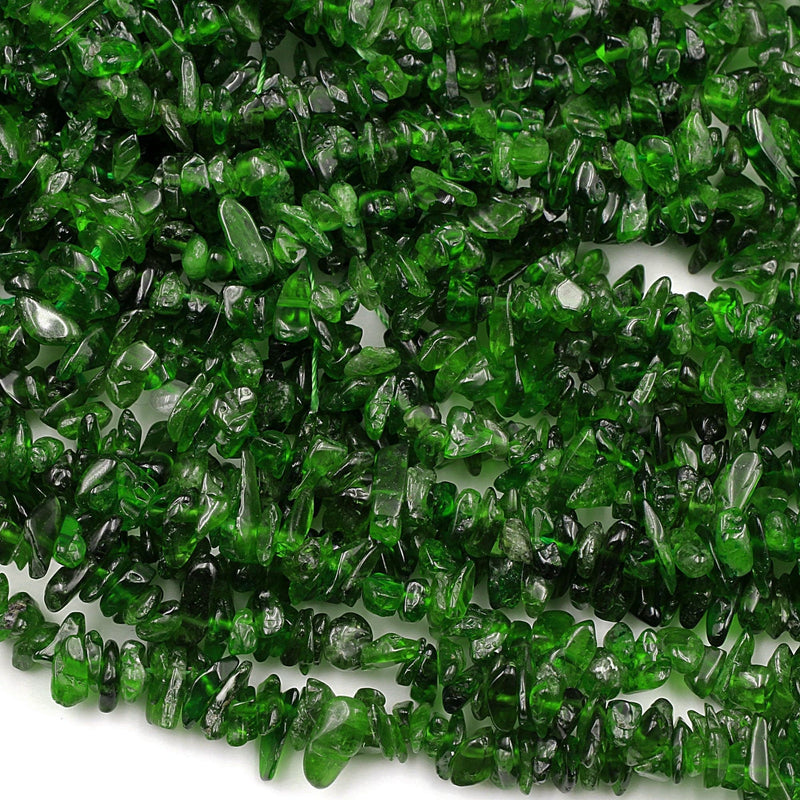 Natural Green Chrome Diopside Freeform Irregular Small Chip Nugget Center Drilled Real Genuine Chrome Diopside Gemstone Beads 16" Strand