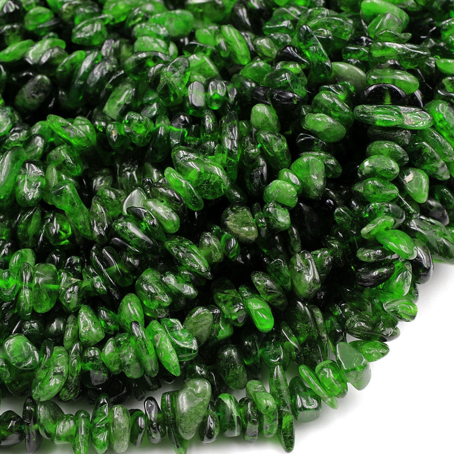 Natural Green Chrome Diopside Freeform Irregular Small Chip Nugget Beads Real Genuine Chrome Diopside Gemstone 16" Strand
