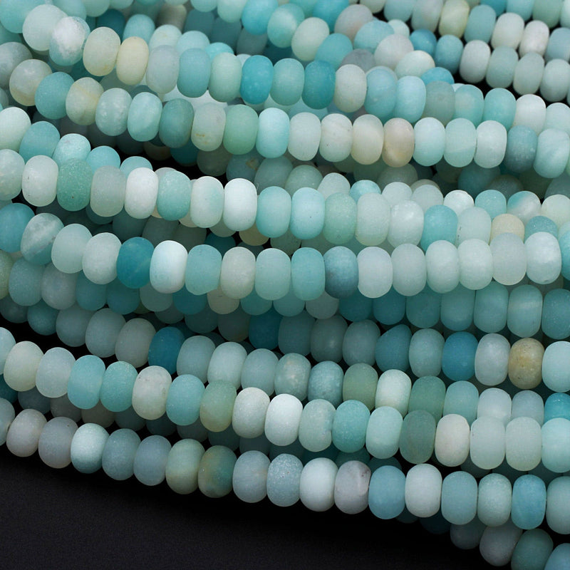 Matte Amazonite 6mm 8mm Rondelle Beads 6x4mm 8x5mm Superior A Grade Genuine Sea Blue Green Gemstone 16" Strand