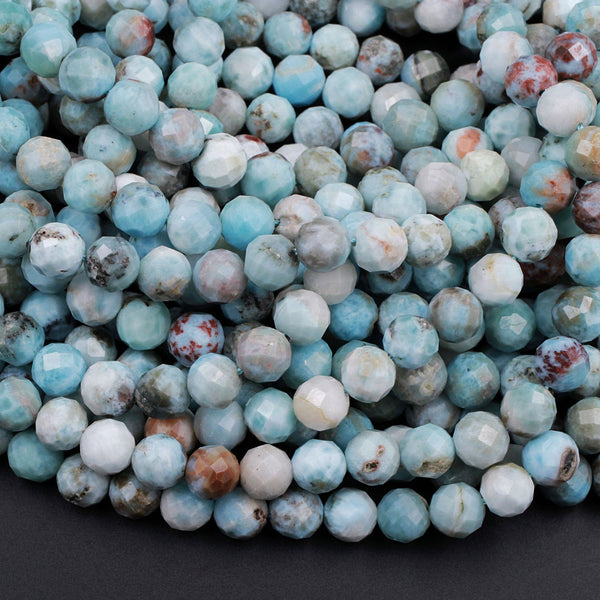 Natural Larimar Beads Faceted 8mm Round Beads Genuine Natural Blue Larimar Red Iron Matrix Gemstone High Quality 16" Strand