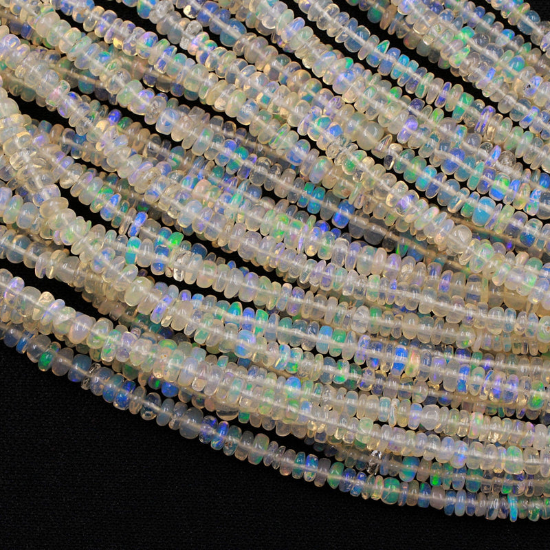 Ethiopian Opal Smooth Rondelle Beads Graduating 3mm 5mm AAA Super Flashy Fiery Rainbow Iridescence 16" Strand
