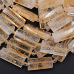 Natural Golden Citrine Faceted Long Flat Rectangle Center Drilled Beads Natural Orange Yellow Gemstone Birthstone Beads 16" Strand