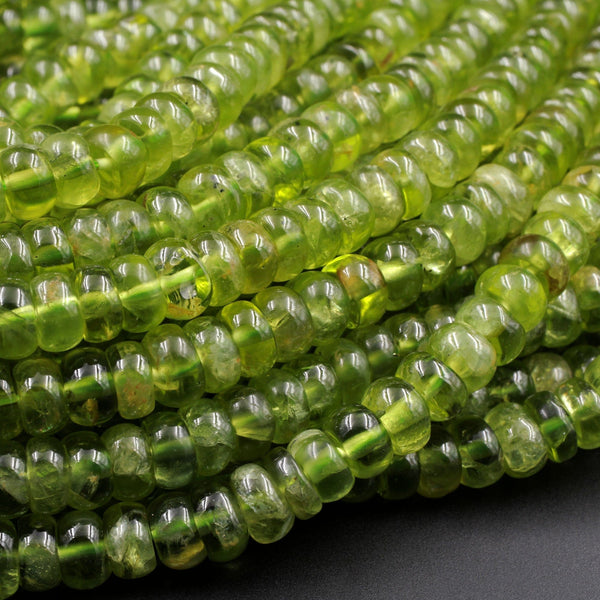 AA Natural Green Peridot 6mm 7mm 8mm Rondelle Beads Smooth Polished Real Genuine Peridot Gemstone 16" Strand
